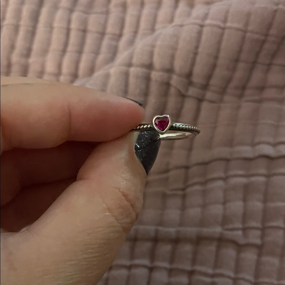 Pandora Silver Ring with Heart-Shaped Pink Gem